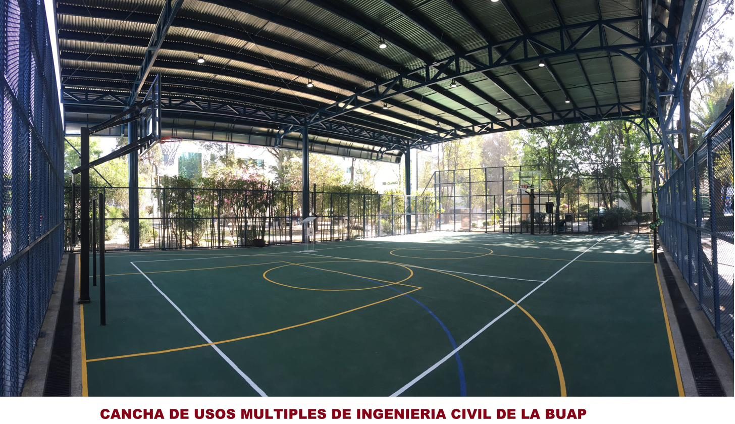 Cancha de usos múltiples techada con estructura metálica